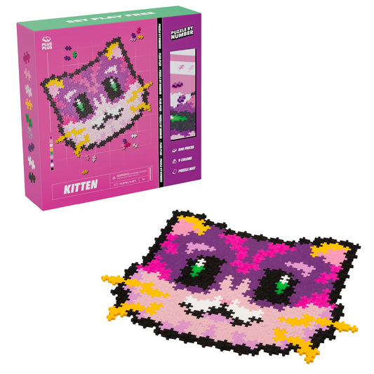 Plus Plus Puzzle by Number Kitten 500-piece assembly with interlocking color blocks for a decorative 3D pixel art