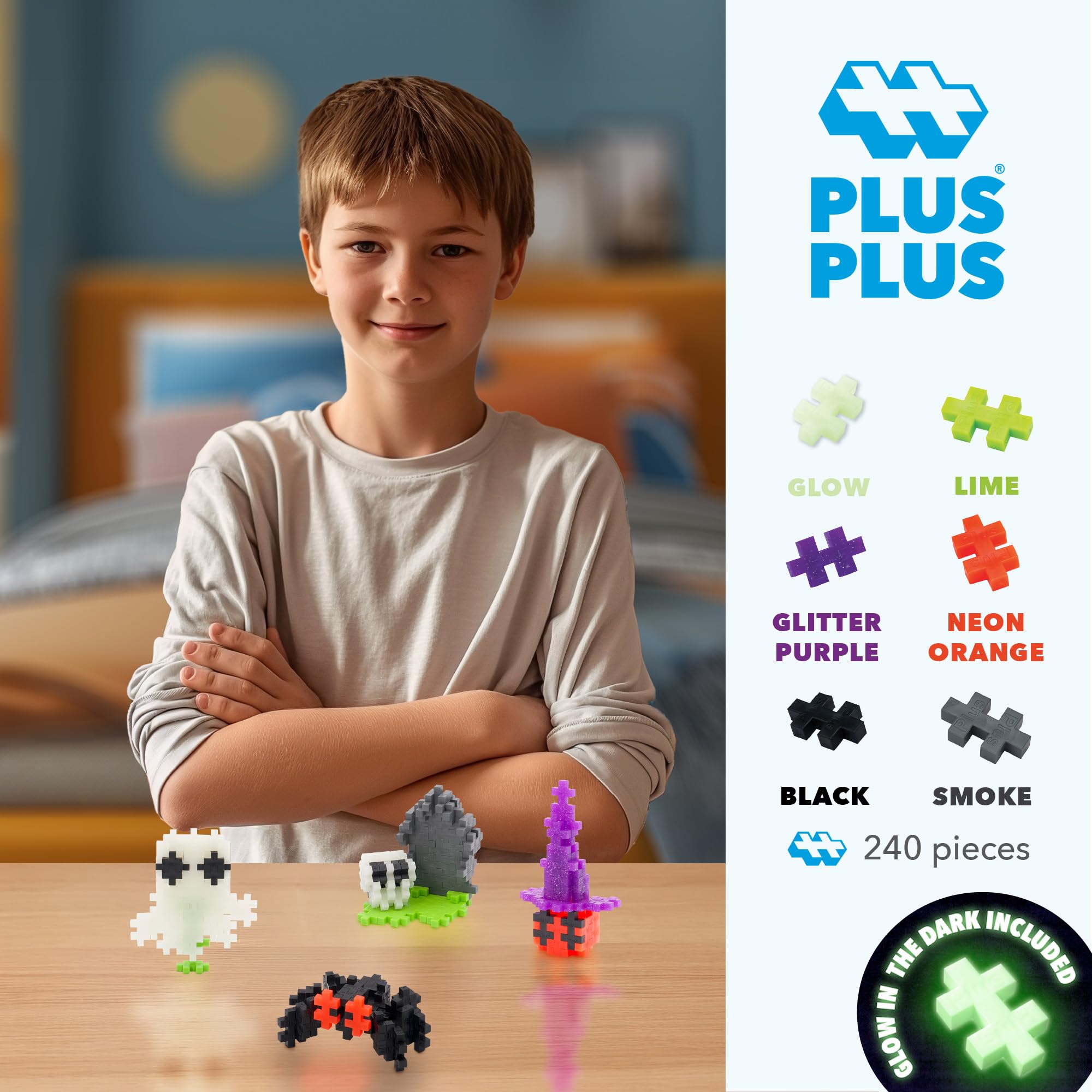 PLUS PLUS spooky mix pieces closeup highlights versatile interlocking bricks for open-ended projects