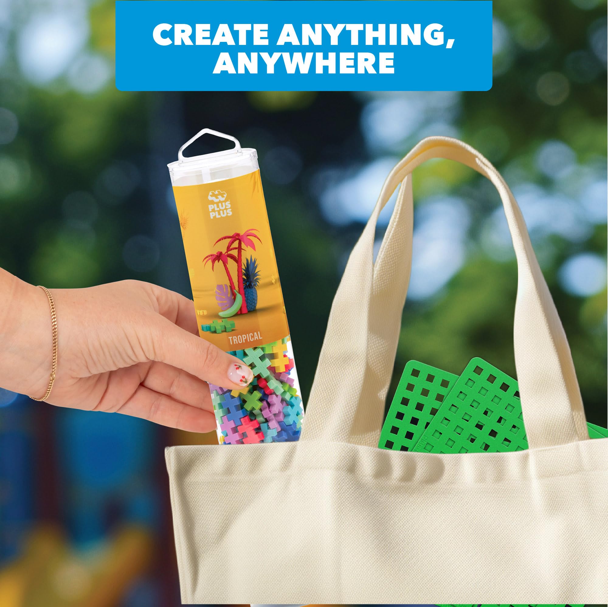 PLUS PLUS travel-friendly builds fit in a bag for journeys.
