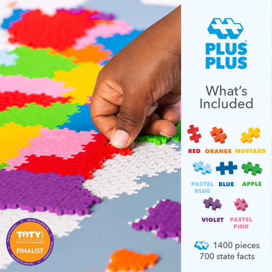 PLUS PLUS interlocking bricks building the U.S. map in colorful layers