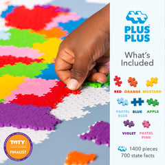 PLUS PLUS interlocking bricks building the U.S. map in colorful layers