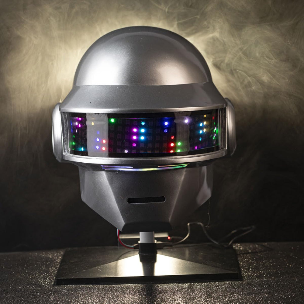 Model wearing Pluscraft Deluxe Punk Helmet demonstrating secure fit and stage-ready look