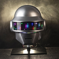 Model wearing Pluscraft Deluxe Punk Helmet demonstrating secure fit and stage-ready look
