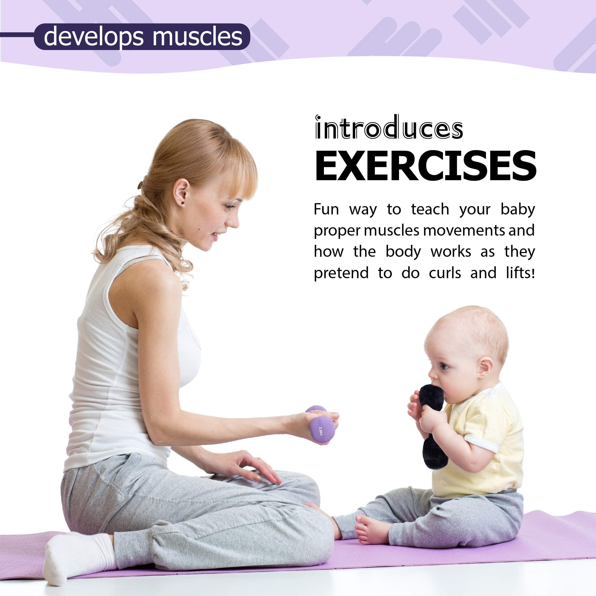 Plush Creations Baby Dumbbell Rattle, close-up stitching, durable non-toxic materials.