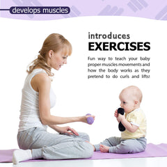 Plush Creations Baby Dumbbell Rattle, close-up stitching, durable non-toxic materials.