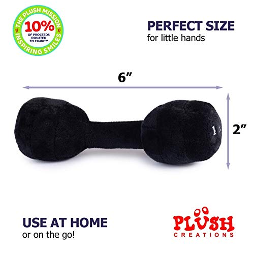 Plush Creations Baby Dumbbell Rattle, gift-ready packaging for gifting.