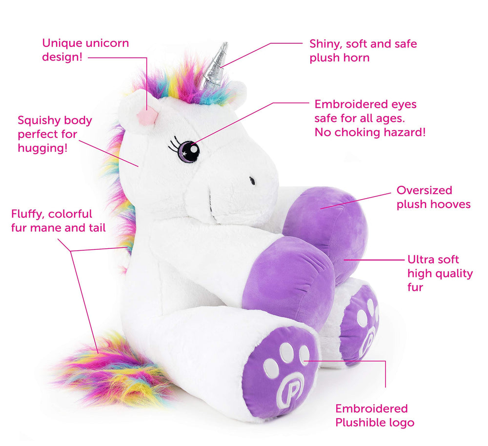 PLUSHIBLE Poppy unicorn close-up fur highlights ultra-soft texture for hugs.