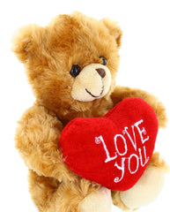 Plushland Mocha Heart Bear at 6 inches size, ideal for crib or desk.