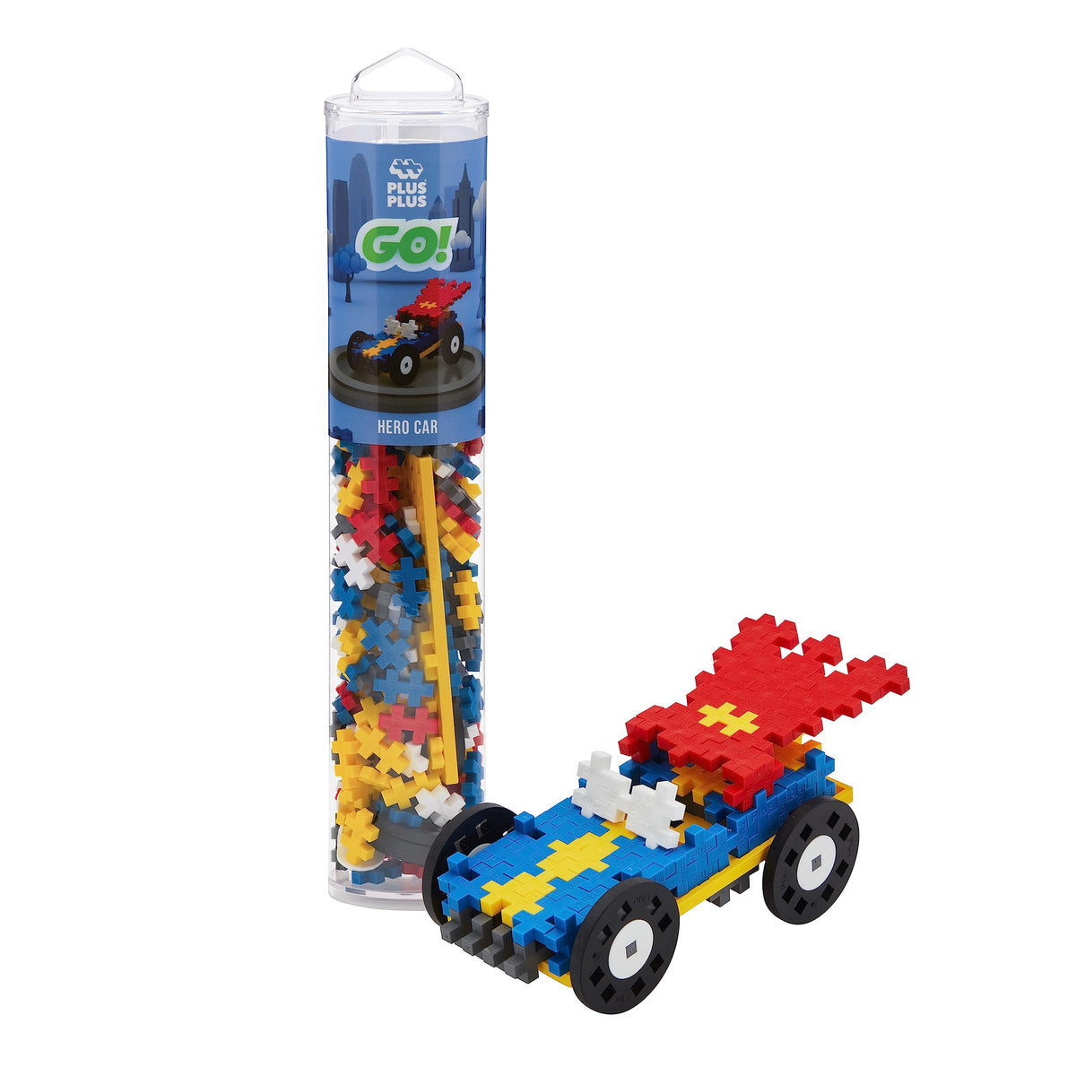 PLUS PLUS Color Cars Tube shows vibrant pieces for creative play on the go.