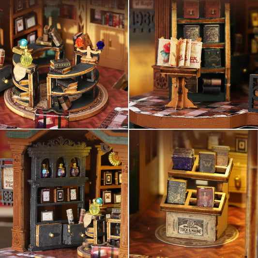 Plustopoy bookshop dollhouse LED light creates warm ambience