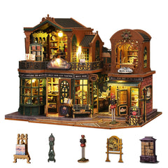Plustopoy bookshop dollhouse open door display and interactive feature