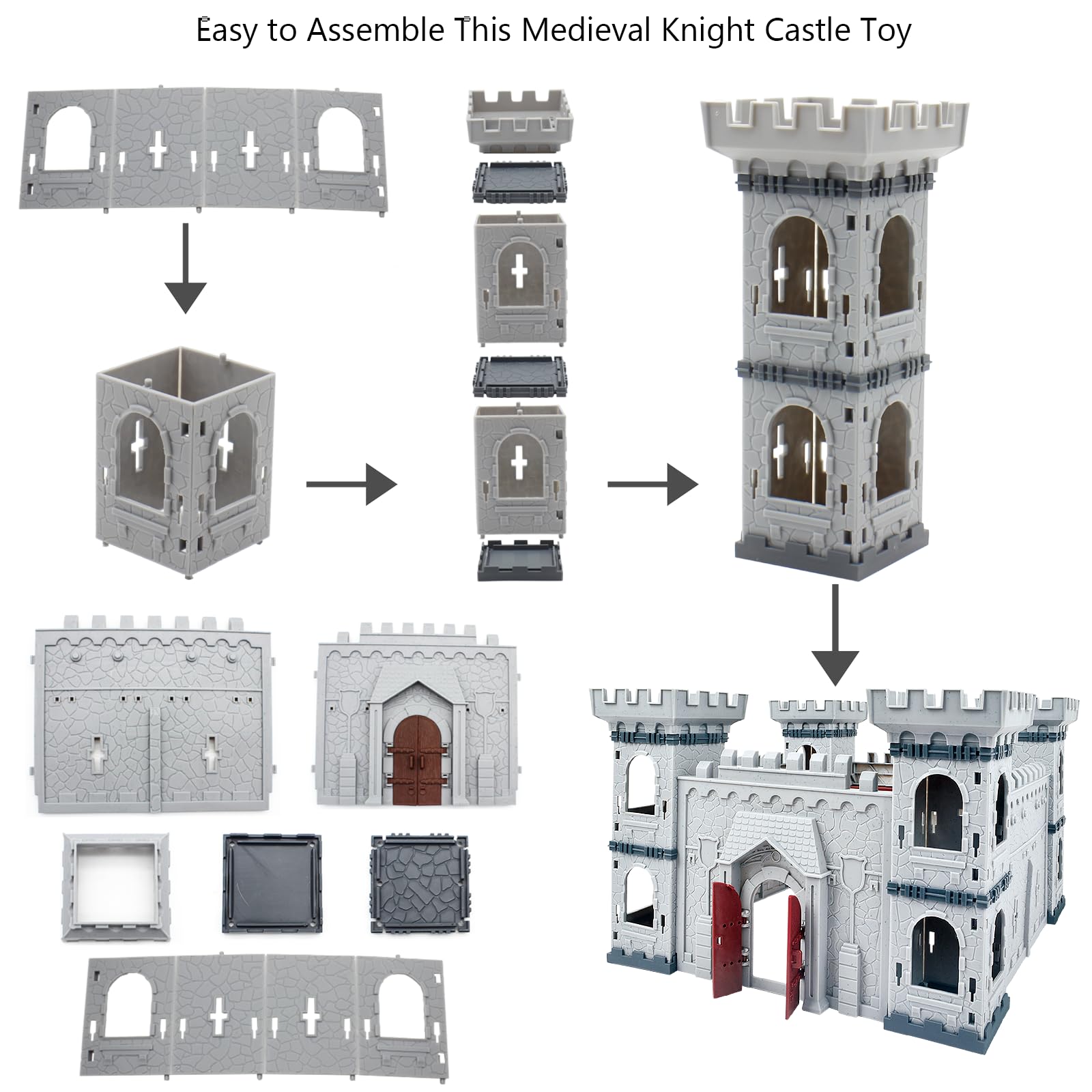 Plustopoy catapult and arrow tower for interactive siege scenes.
