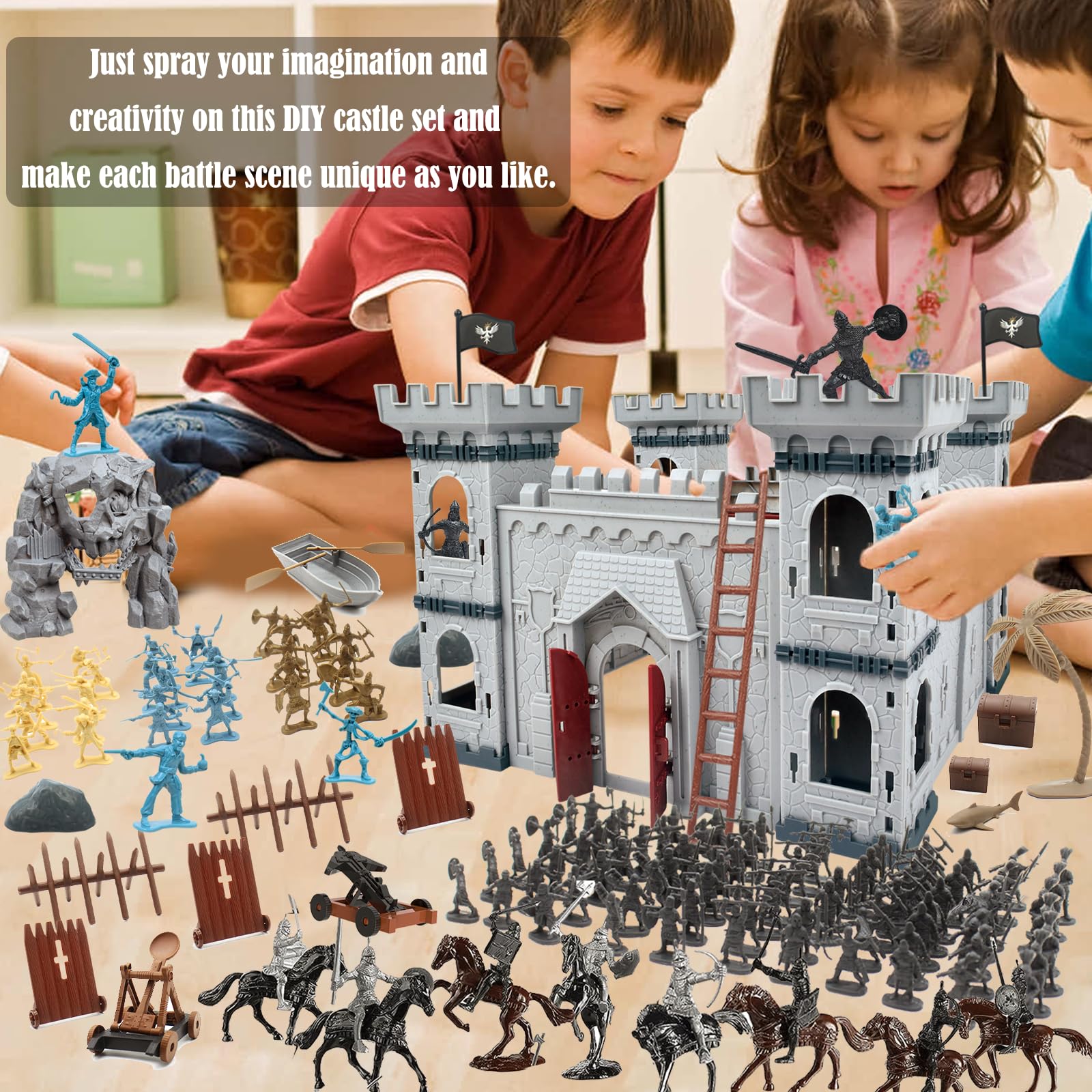 Plustopoy castle fences and trees for scene-building and play setups