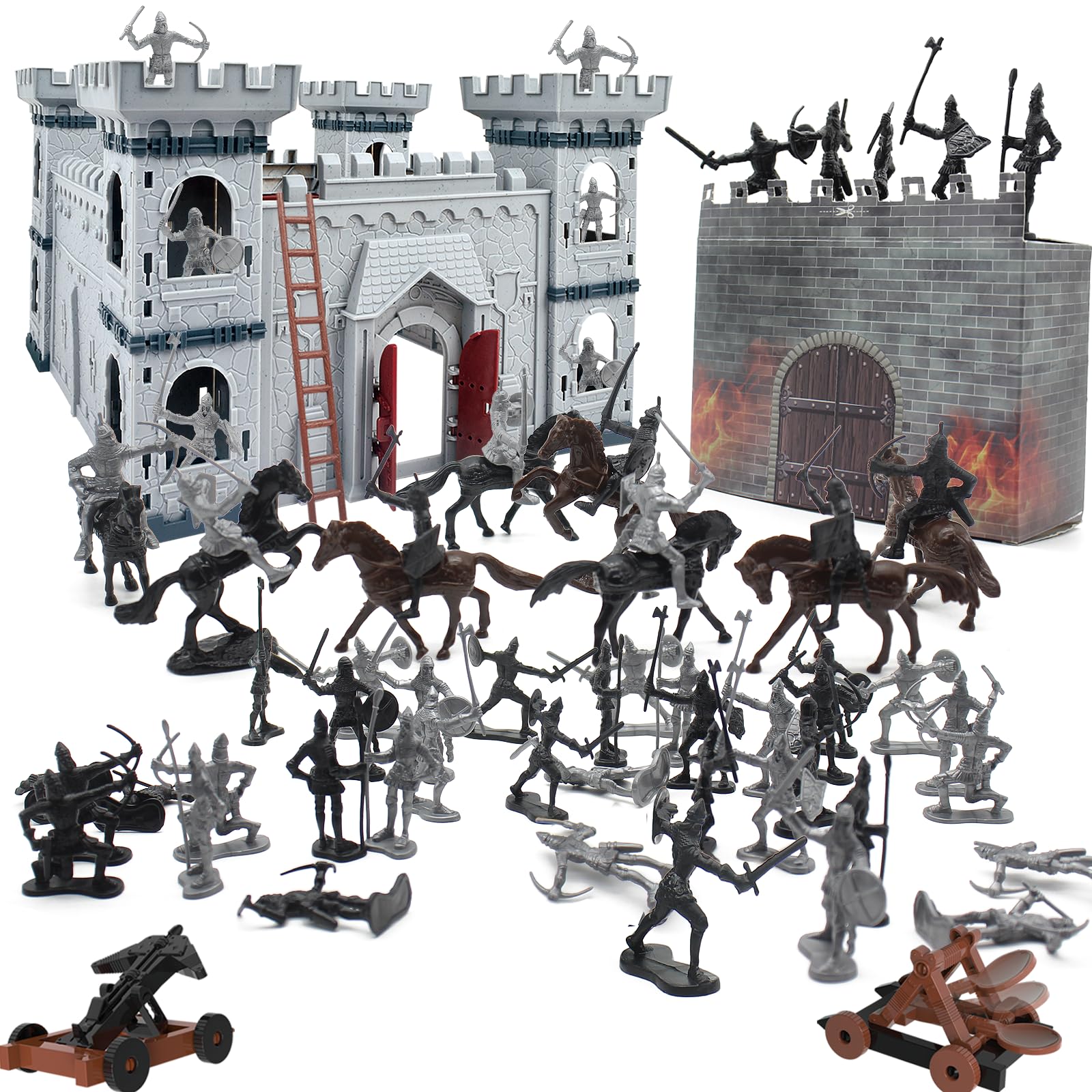 Plustopoy medieval castle toy set with detachable pieces for imaginative play.