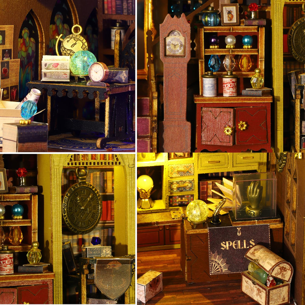 Plustopoy miniature house kit with LED light for ambient display.
