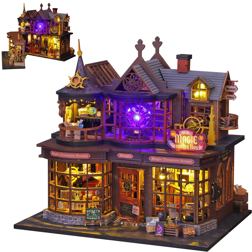 Plustopoy miniature house kit with open door for display-ready decor.