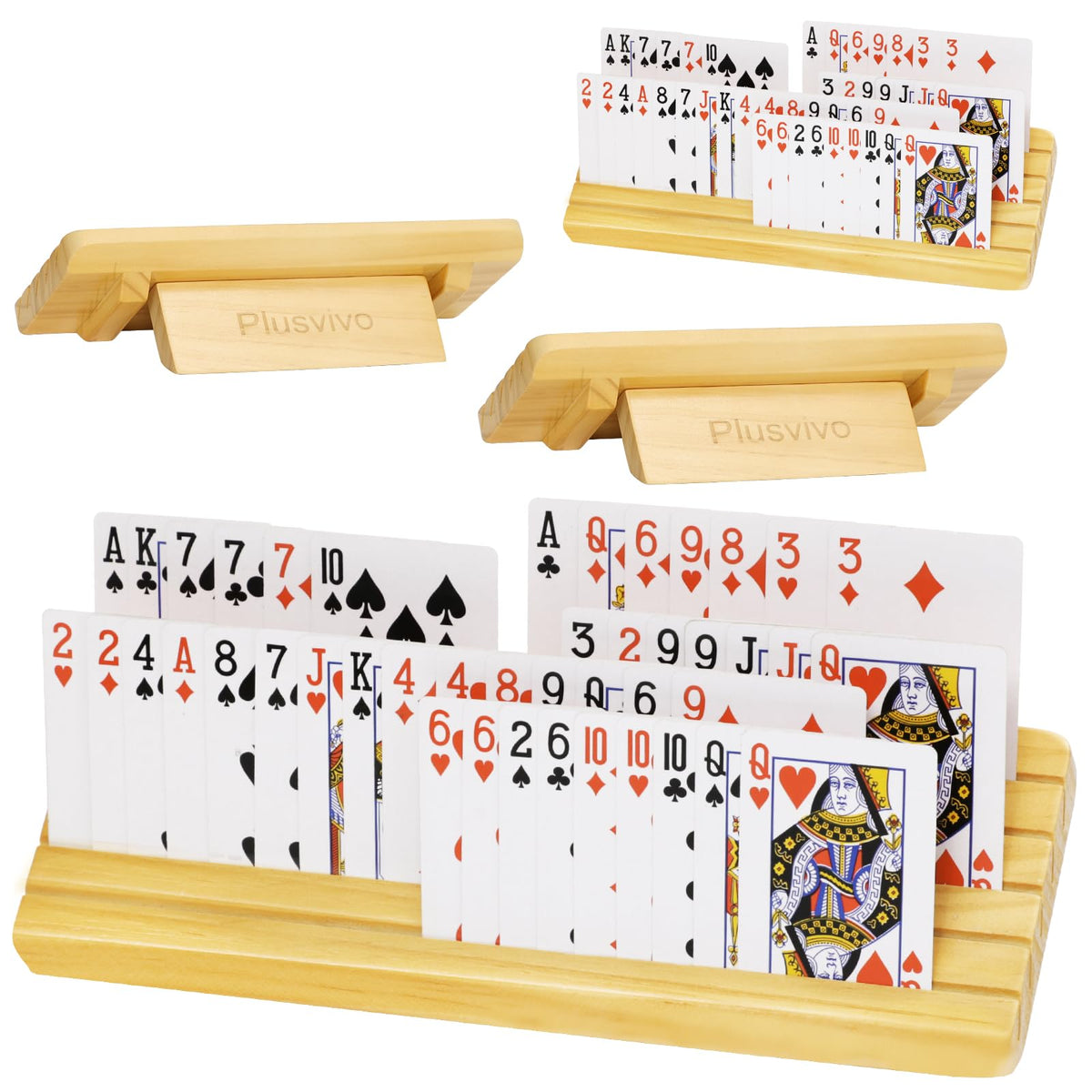 Plusvivo extended-stand card holders family set for Canasta and Bridge