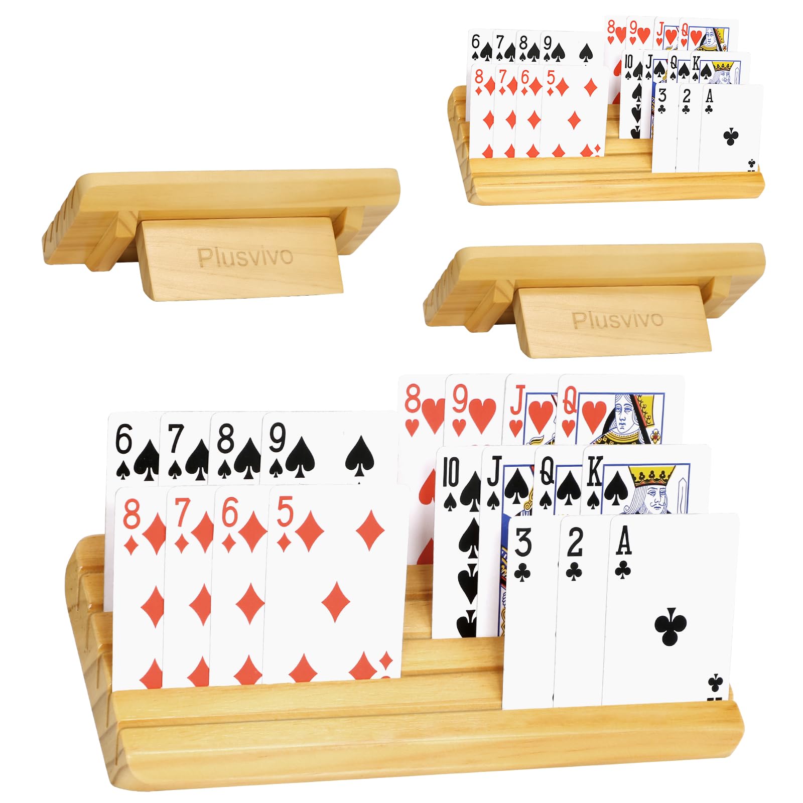 Plusvivo card holders with foldable-back stand offer easy viewing during games.