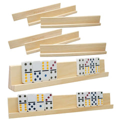 Plusvivo eight-pack domino racks arranged for group play showing organized tiles
