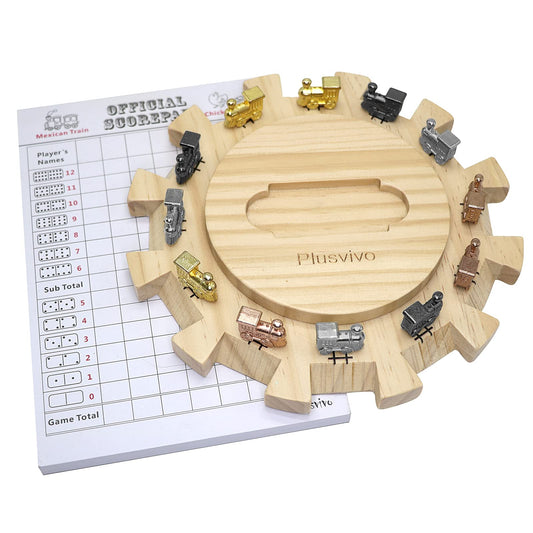 Plusvivo wooden Mexican Train hub in pine, sturdy centerpiece for up to 12 players.