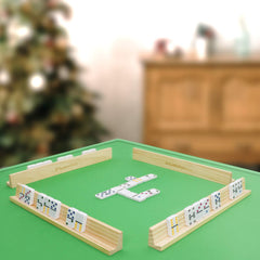 Plusvivo Mexican Train ready domino racks in use during a game