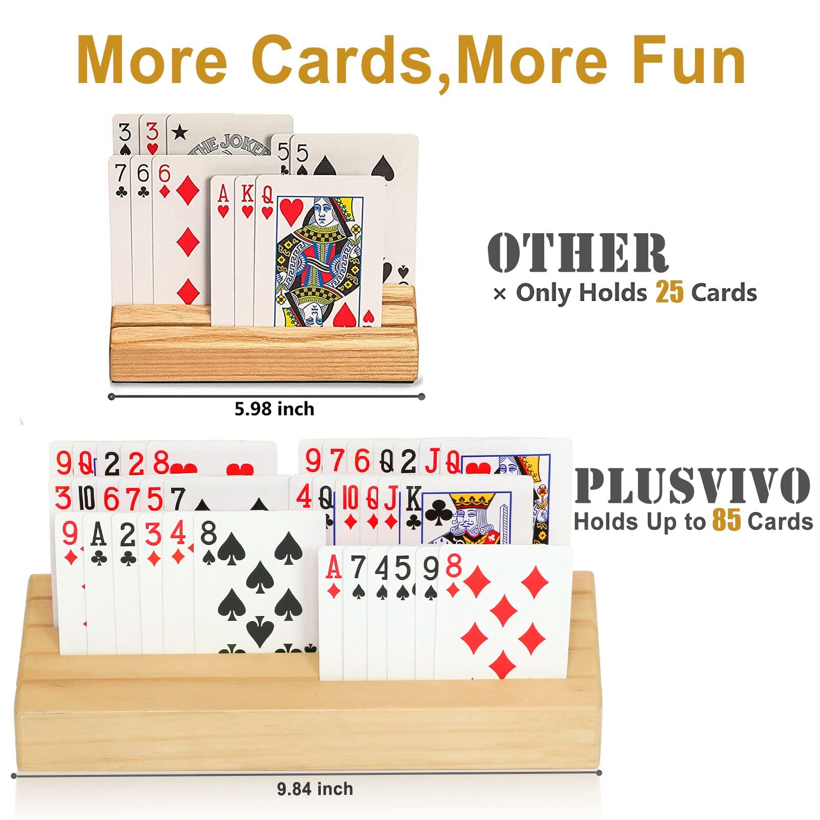 Plusvivo pine card holder with side slots showing cards clearly