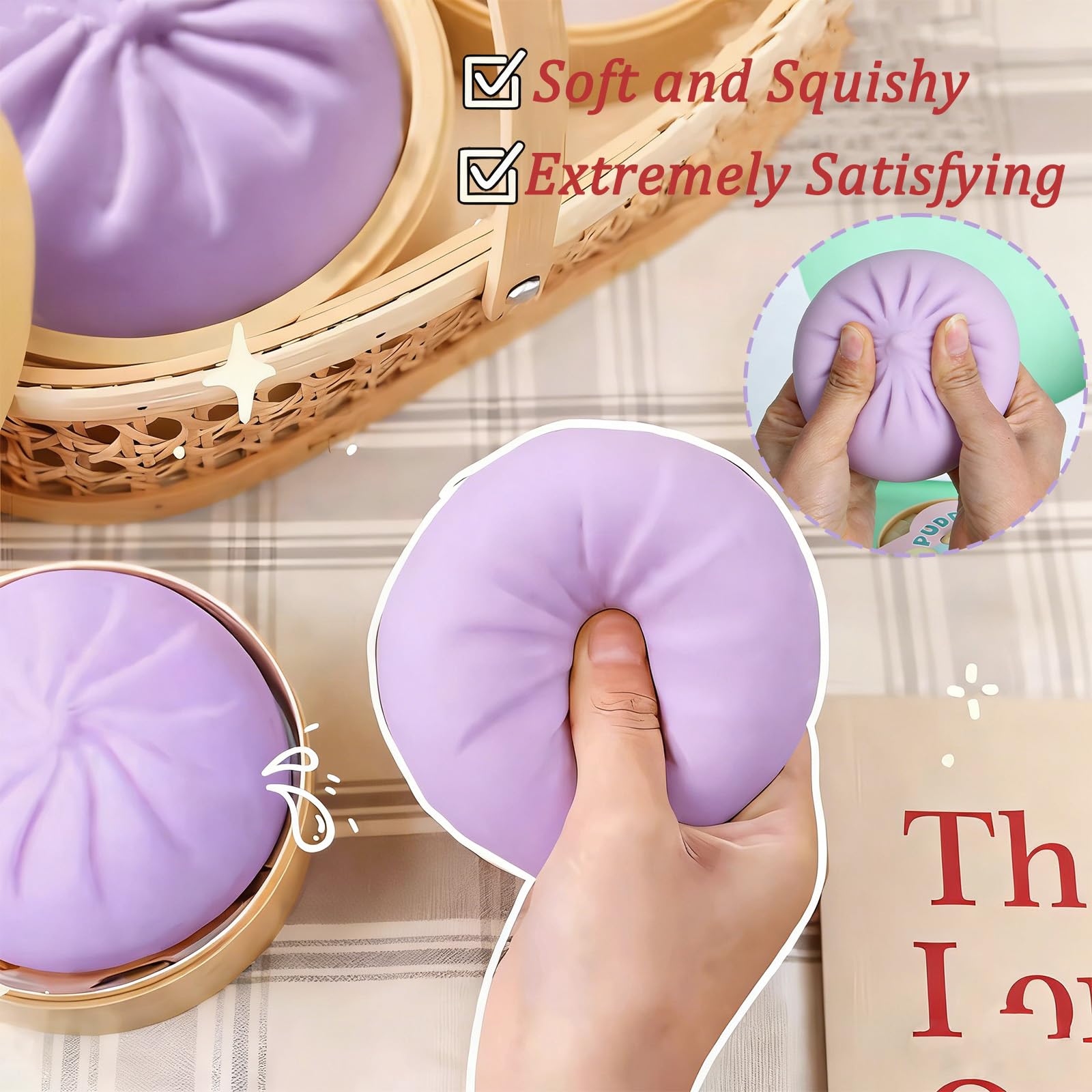 PMDYBY Giant Dumpling Squishy with mini steamer basket, ideal as a desk companion