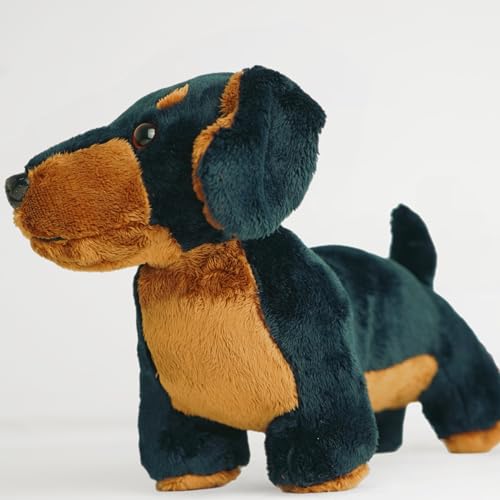 PMS dachshund plush soft toy suitable for display shelves.