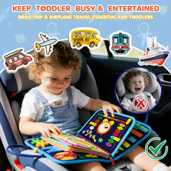 Pnooe Busy Board featuring alphabet, clock and calendar pages for early learning
