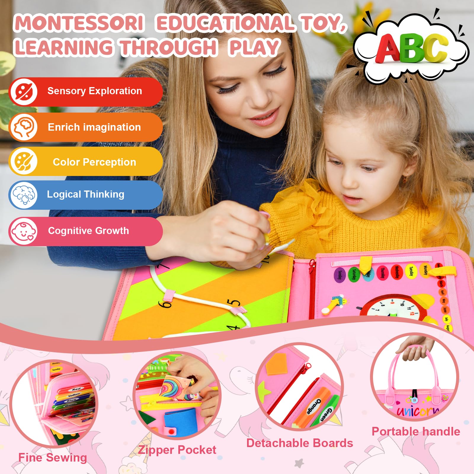 Pnooe busy board reinforced stitching ensures lasting durability.