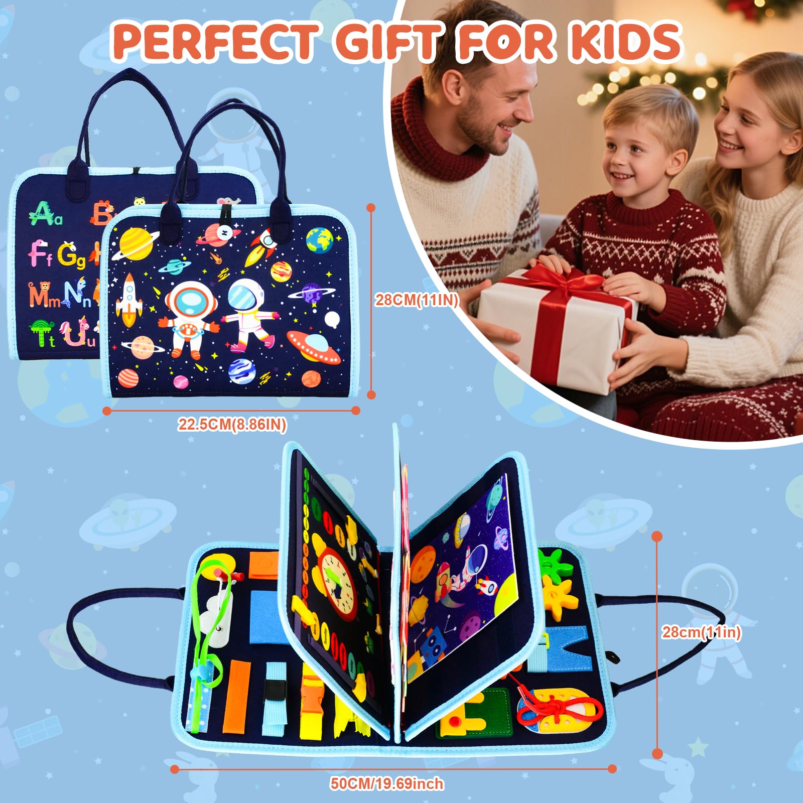 Pnooe Busy Board travel friendly design with handle and zipper pocket for outings