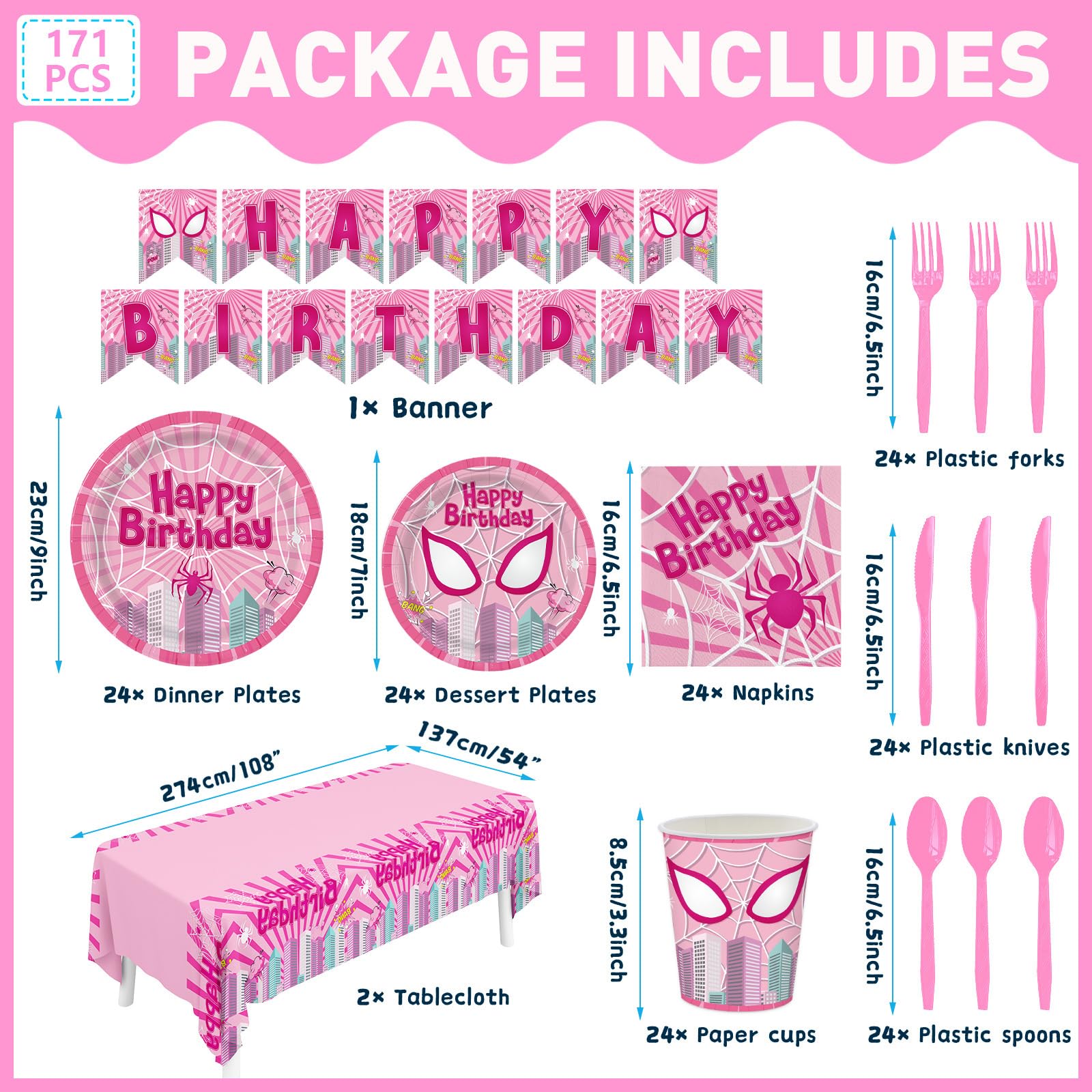 Pnuocax pink spider napkins complete the themed table setting.