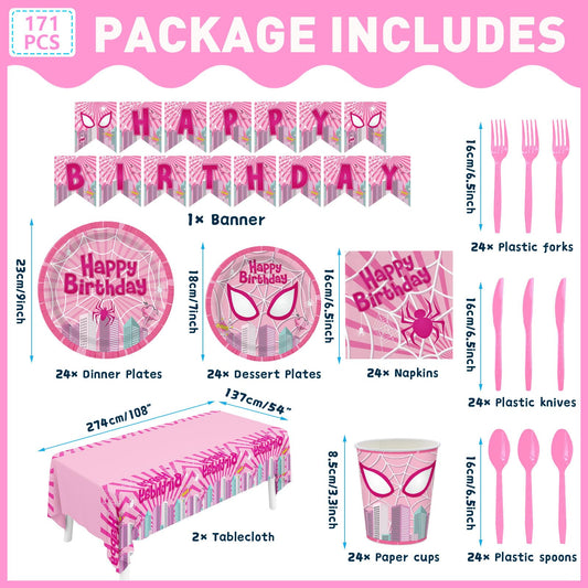 Pnuocax pink spider napkins complete the themed table setting.