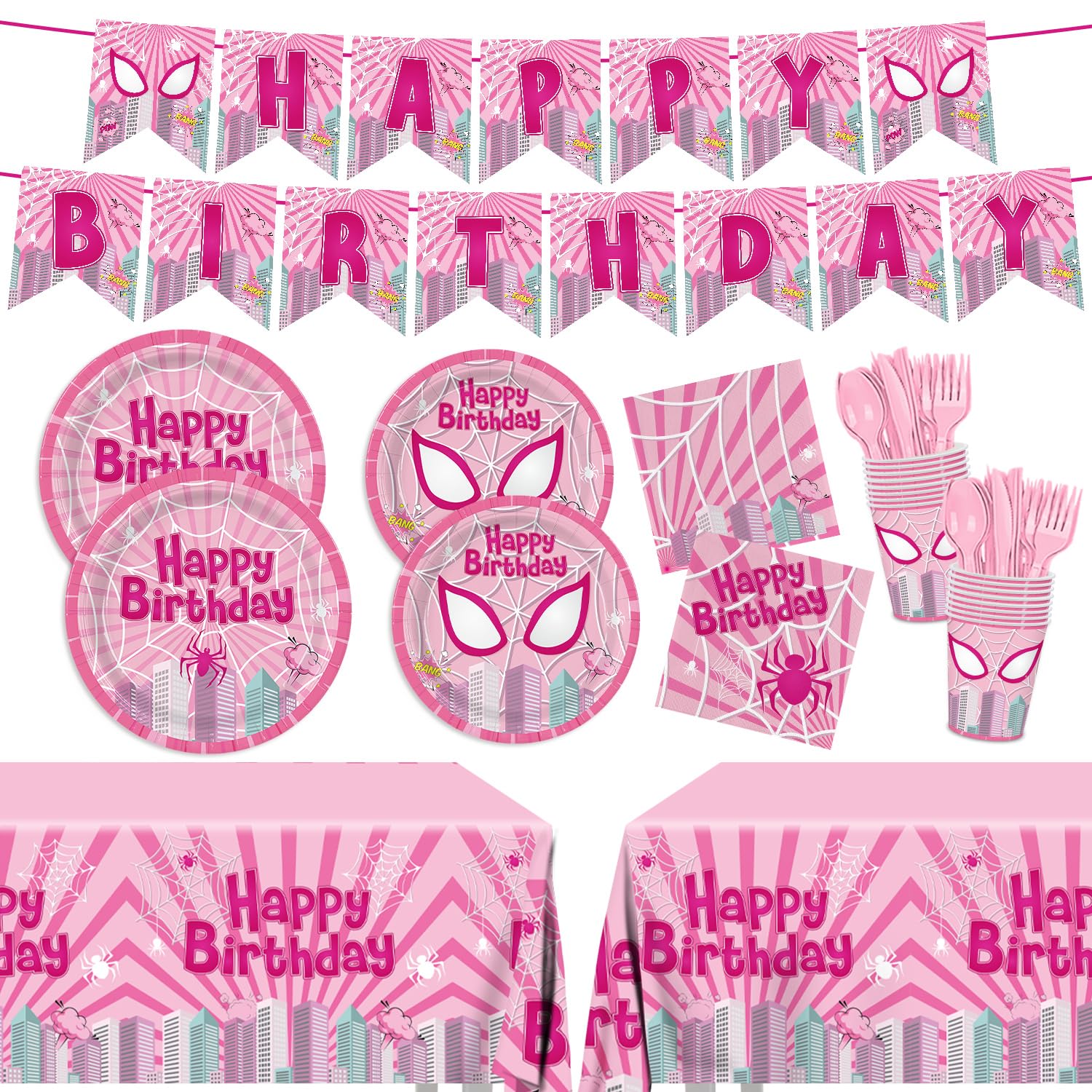 Pnuocax pink spider plates 9-inch for easy party serving.