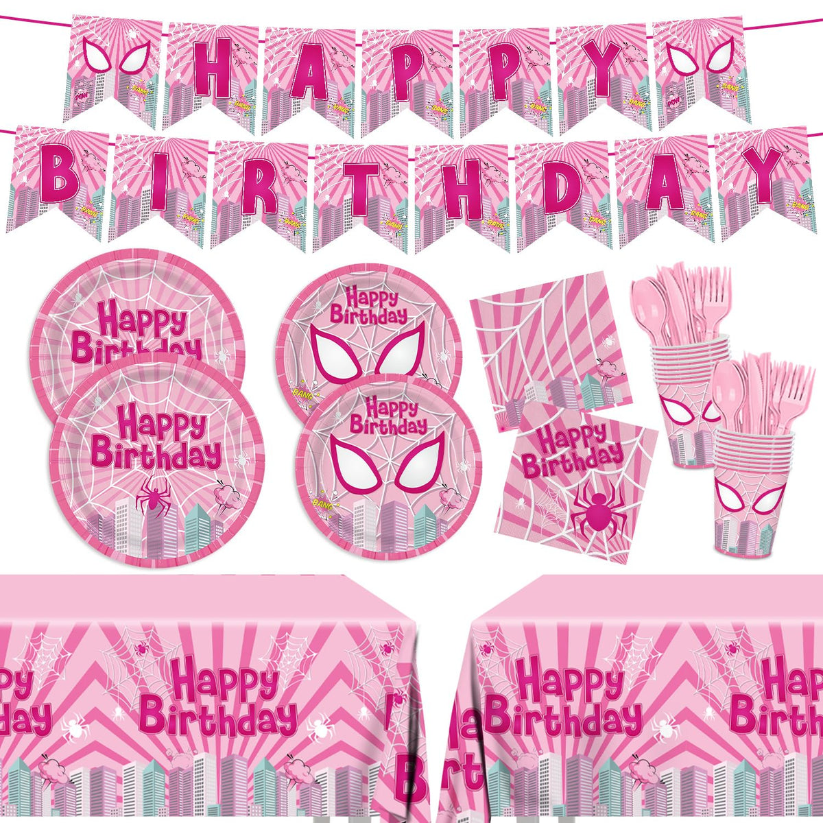 Pnuocax pink spider plates 9-inch for easy party serving.