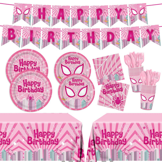 Pnuocax pink spider plates 9-inch for easy party serving.