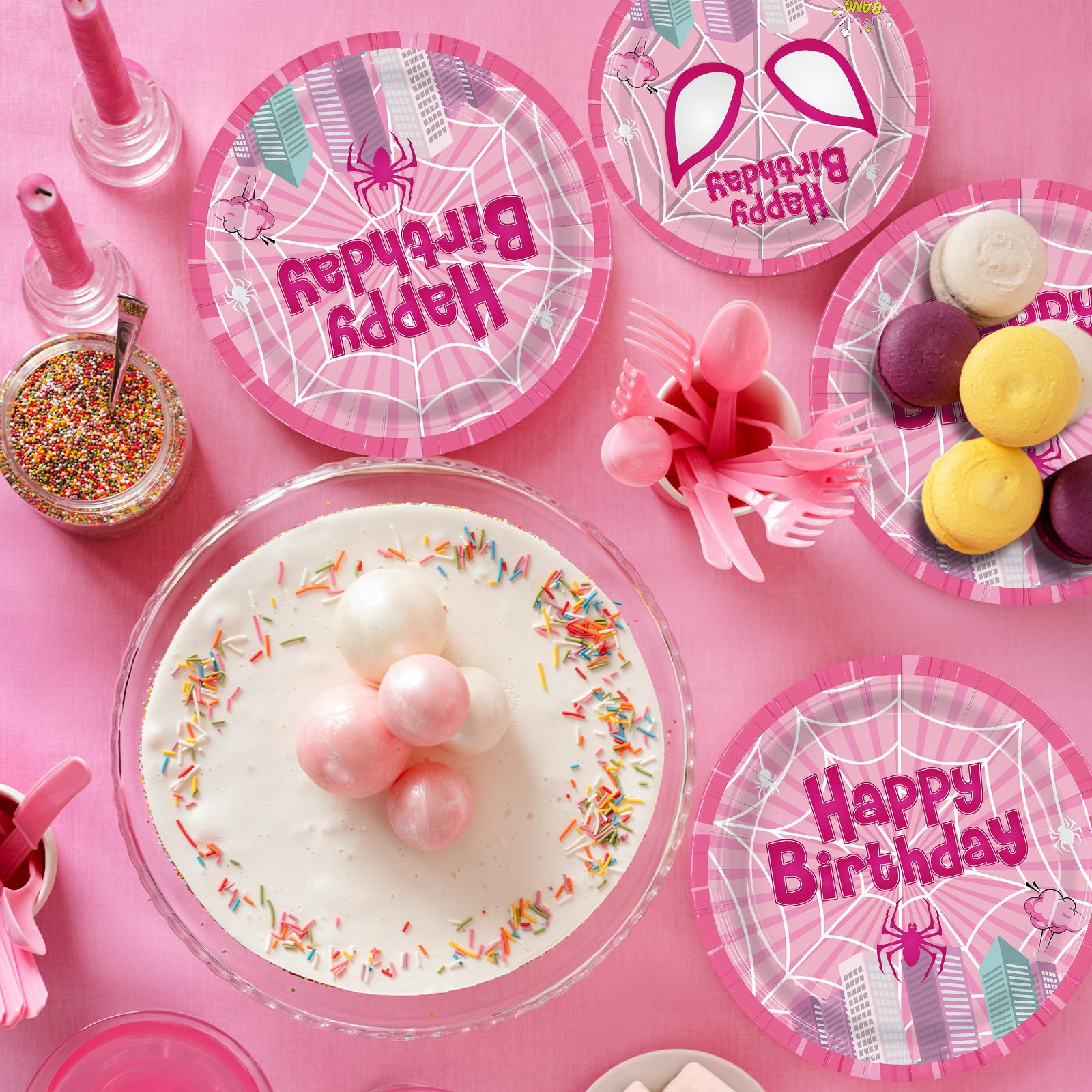 Pnuocax pink tablecloths provide a cohesive party backdrop.