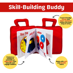 Pockets of Learning My Quiet Book buttons and snaps page boosts dexterity.