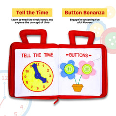 Pockets of Learning My Quiet Book clock page helps time telling practice.