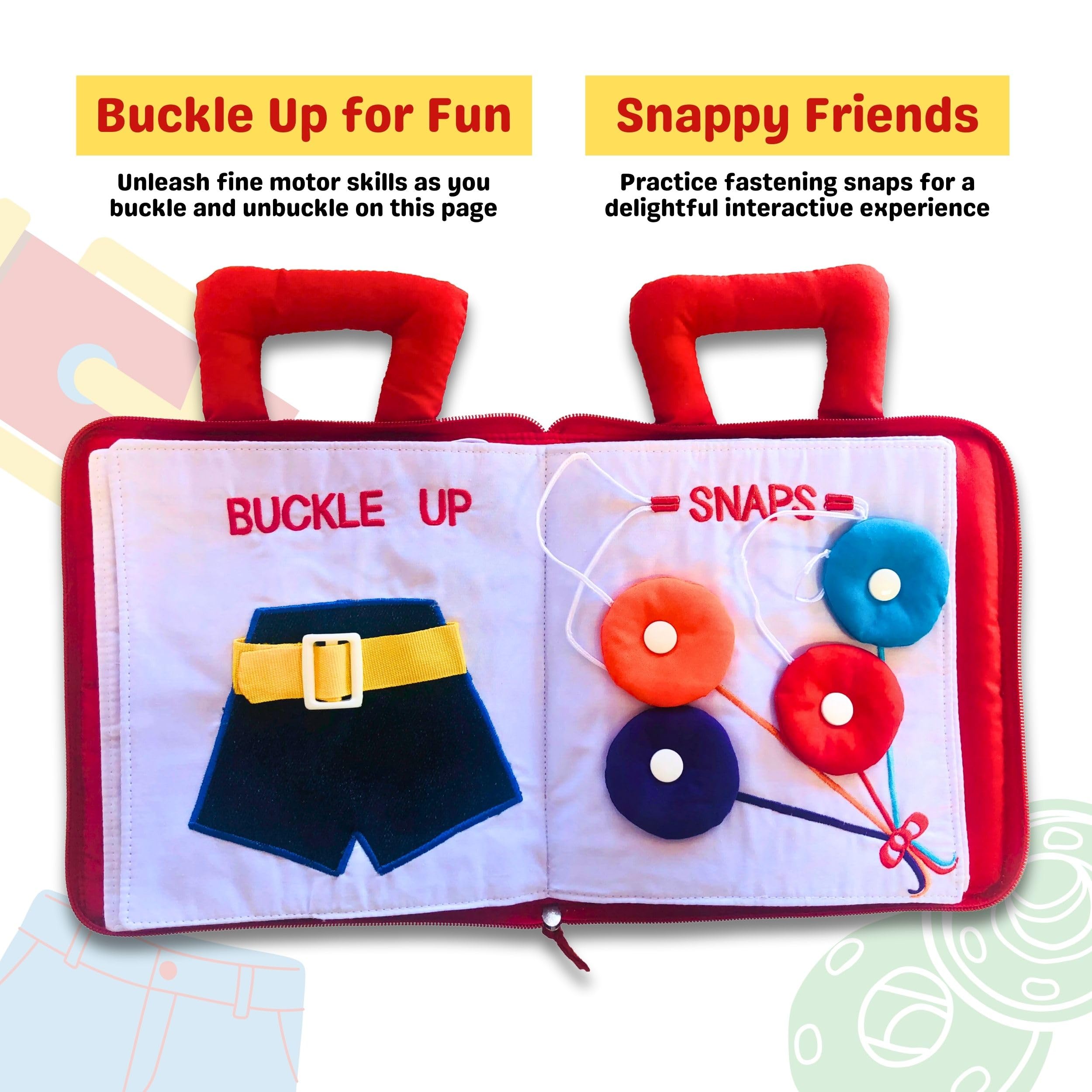 Pockets of Learning My Quiet Book travel friendly design supports screen free play.