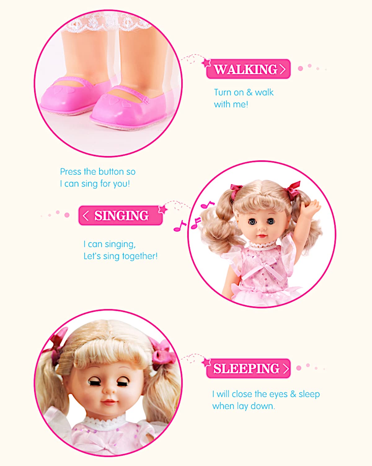 POCO DIVO Princess Walking Doll wearing fashion dress encourages nurturing role-play