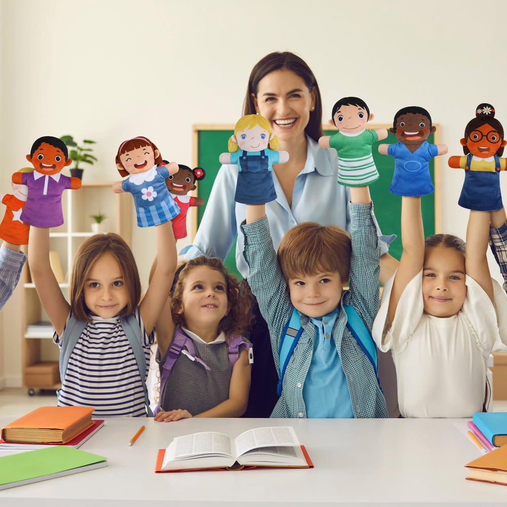 Poen classroom role-play puppets for collaborative storytelling and play.