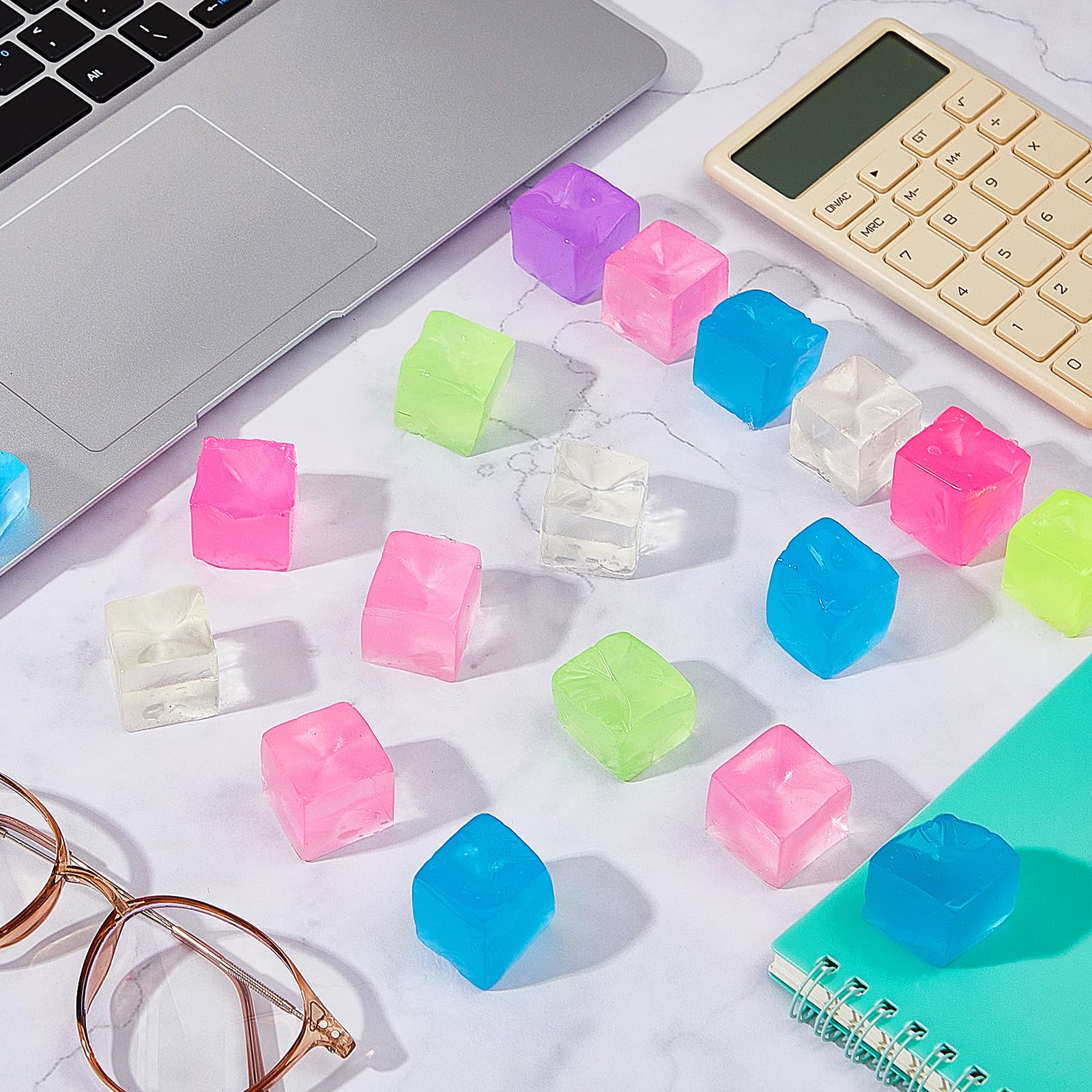Poen cube stress balls are perfect party favors with bright visuals.