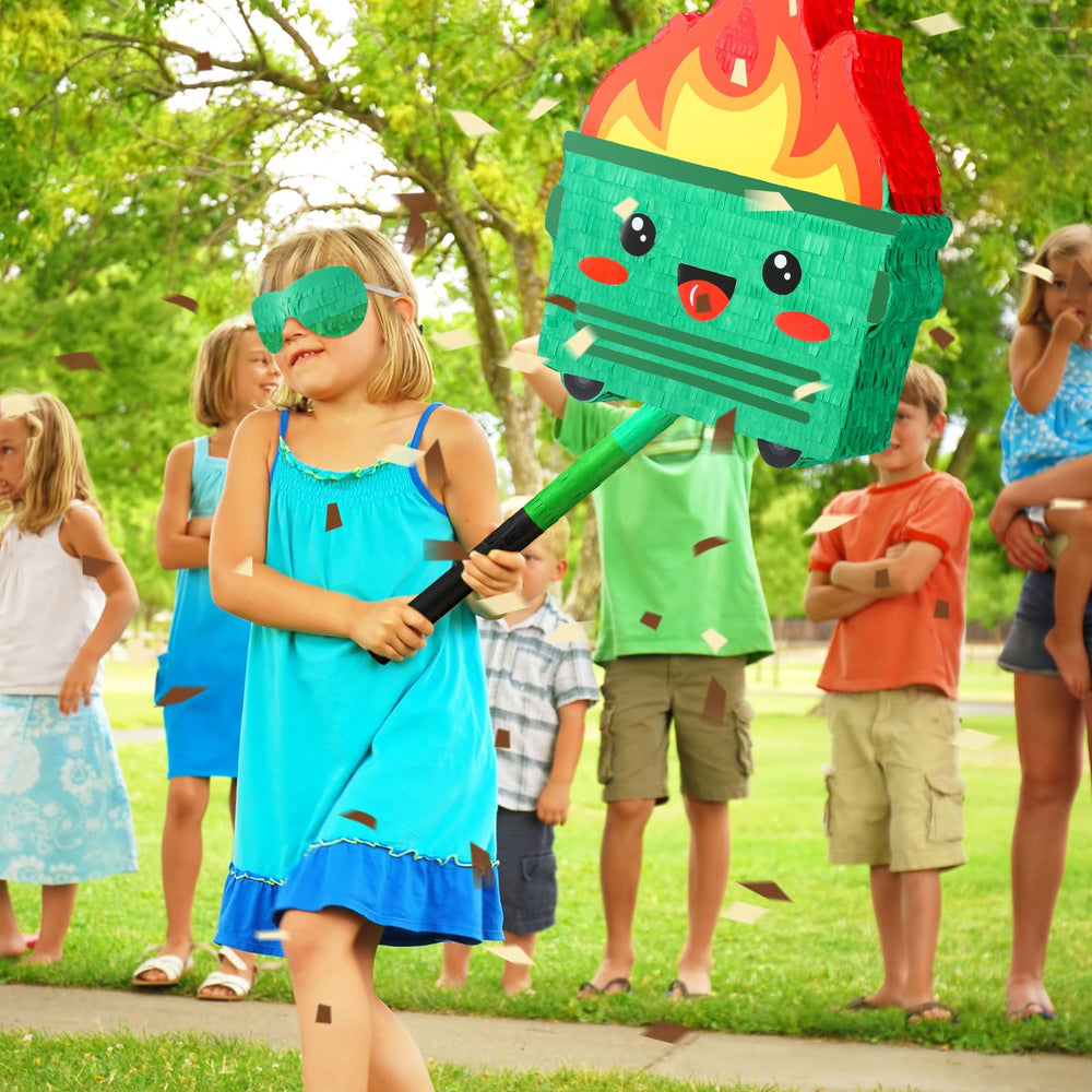 Poen Dumpster on Fire Pinata hanging decor enhances party ambiance.
