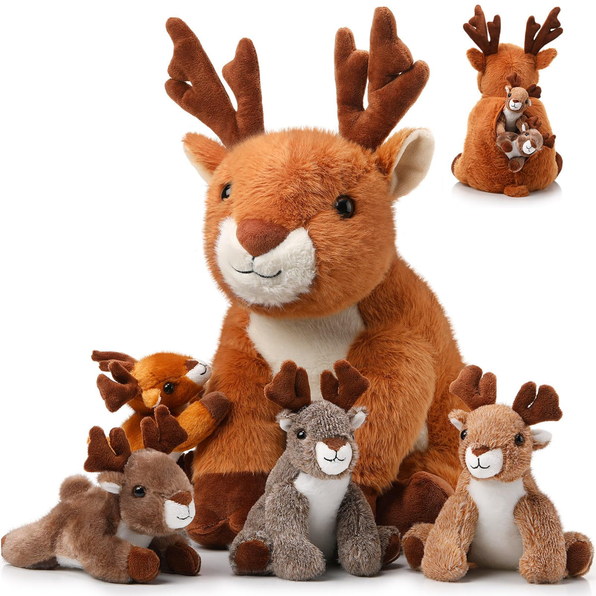 Poen plush deer mother 16-inch sitting for comforting bedtime companions