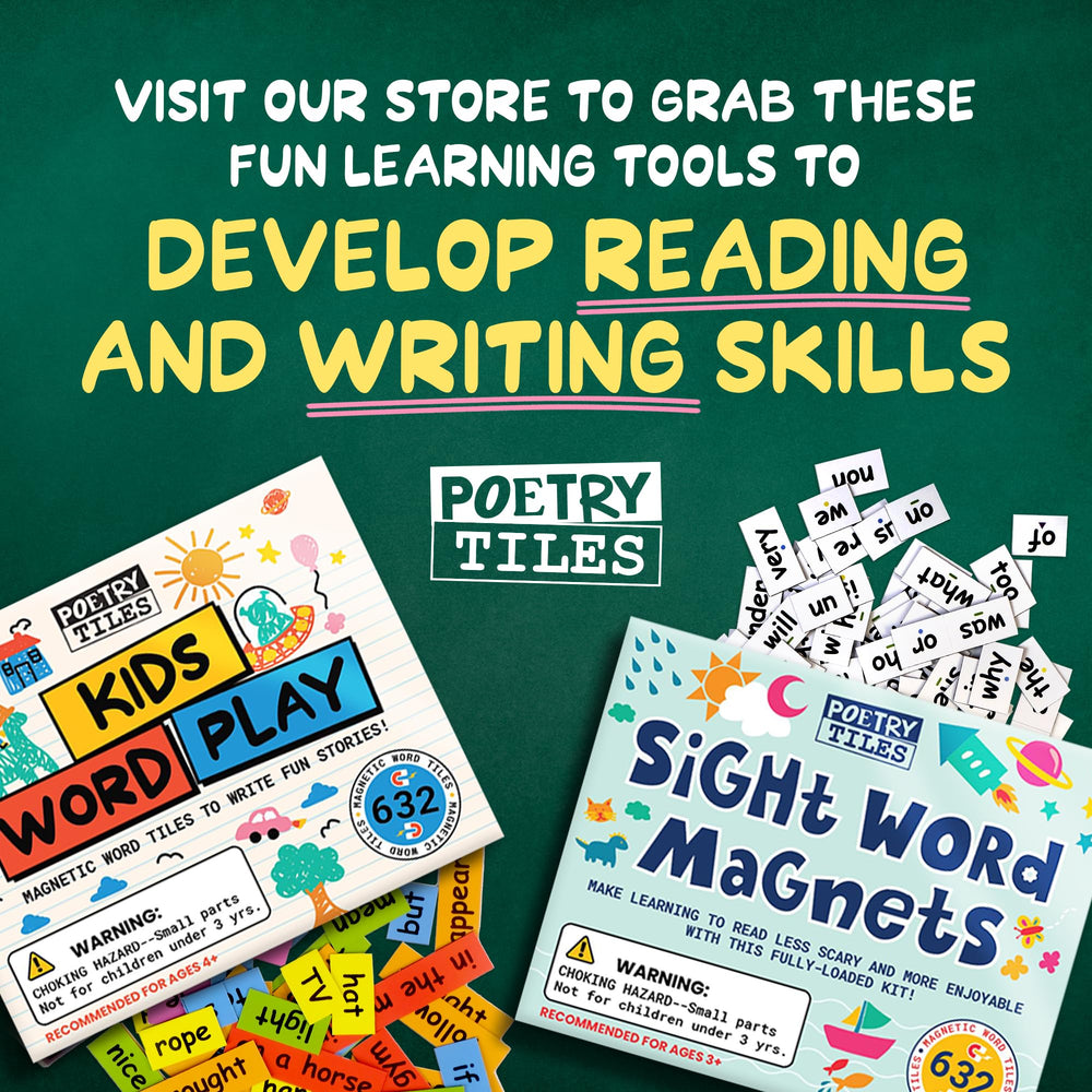 Poetry Tiles 632 durable magnets invite family learning and storytelling.