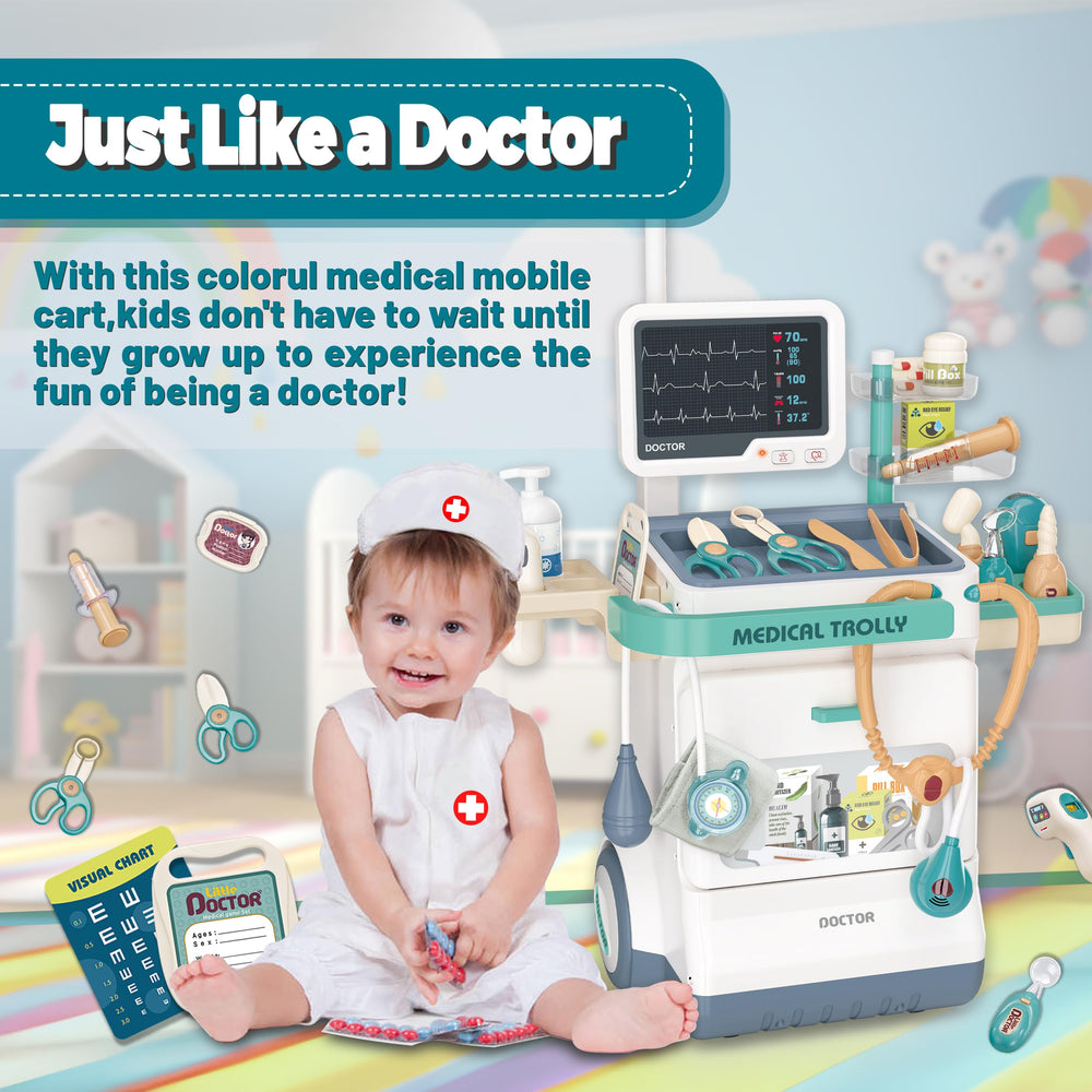 Kids enjoying pretend clinic play with the POFJOEQ kit