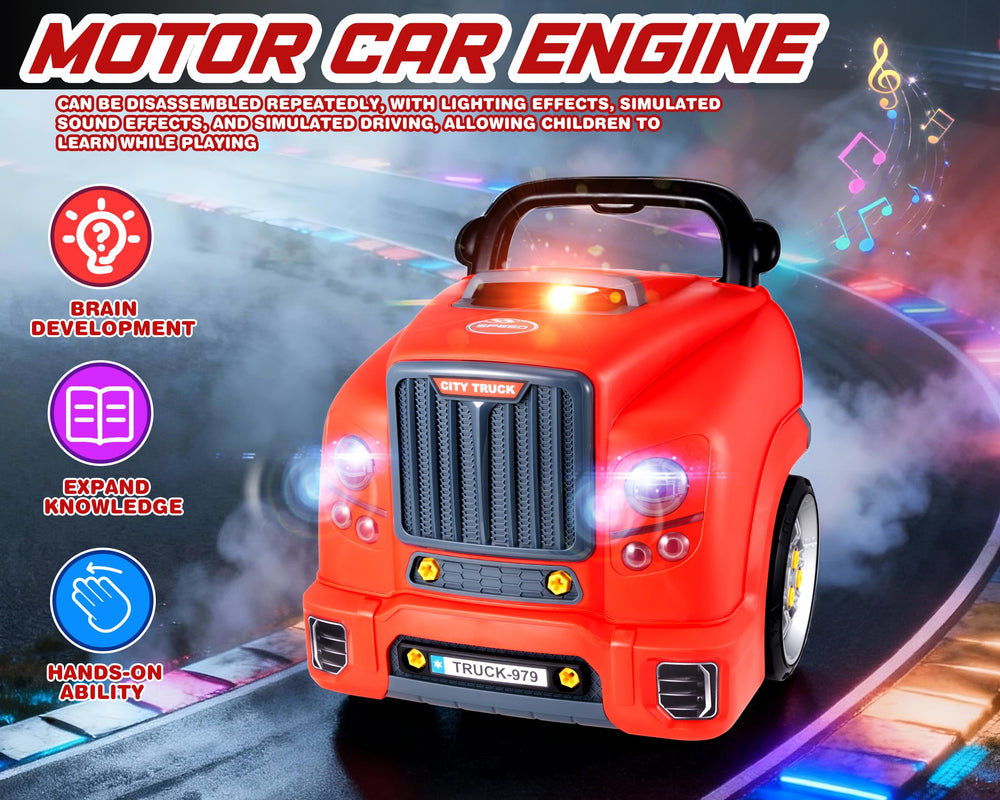 POFJOEQ Interactive Engine Toy, bright LED headlights for realistic nighttime pretend play