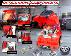 POFJOEQ Truck Engine Toy, side view with engine cover opened for exploration and learning