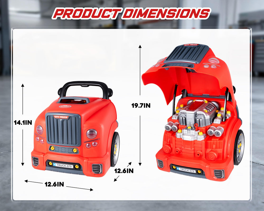 POFJOEQ Truck Engine Toy, storage space and removable wheels for easy cleanup and practice